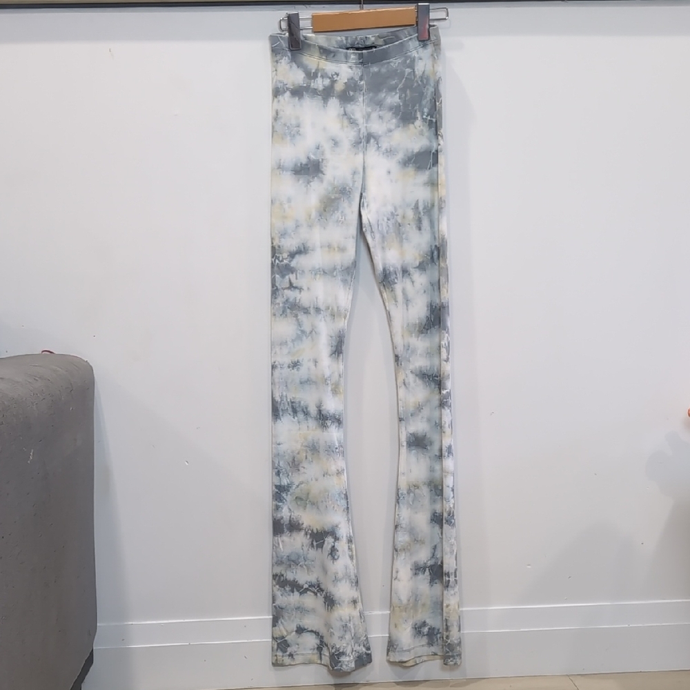 ZARA | Women's Grey/Yellow Tie Dye Pull-On Ribbed Flare Leggings
